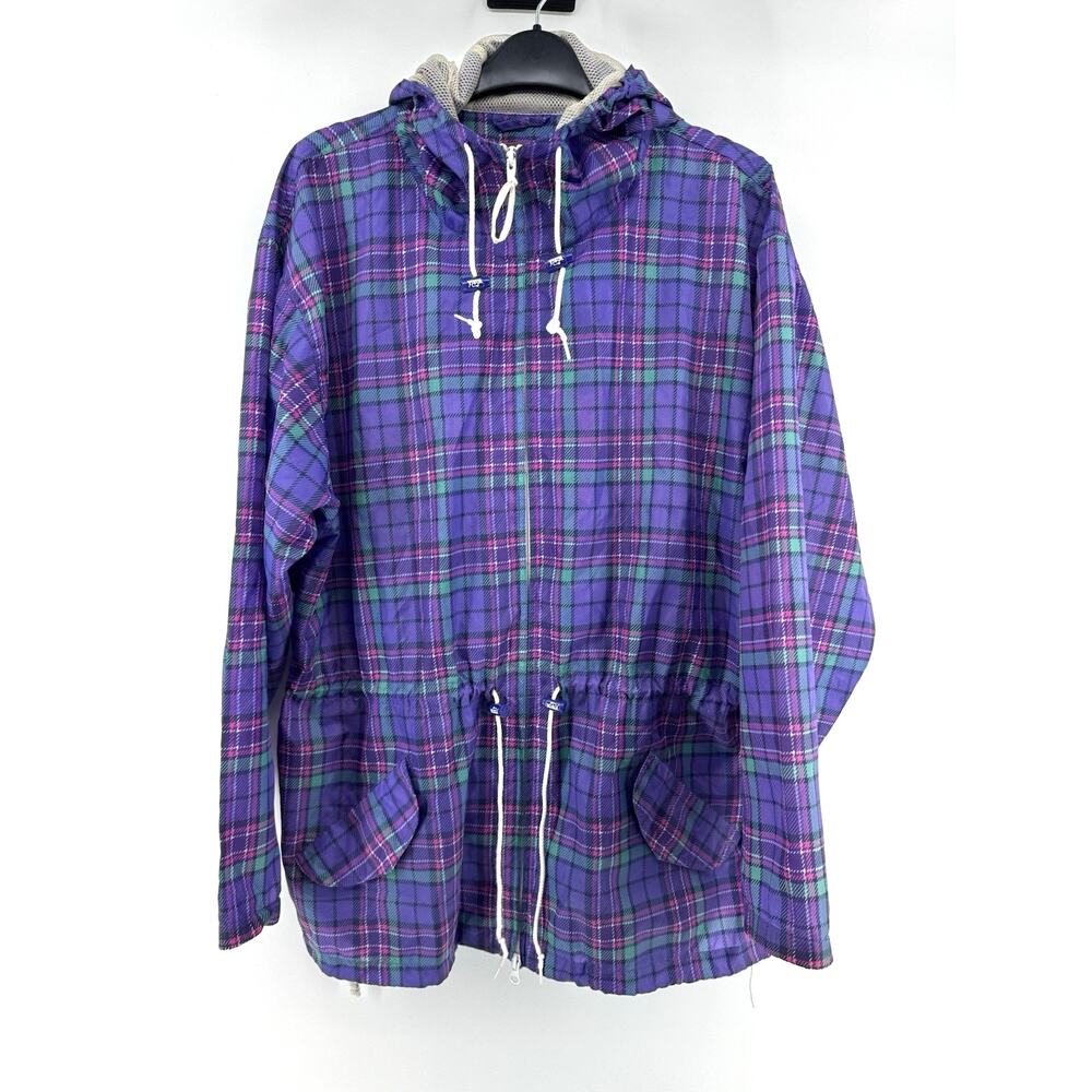Woolrich Women's Purple Check Plaid Hoodie Rain Jacket Size Large Outdoor